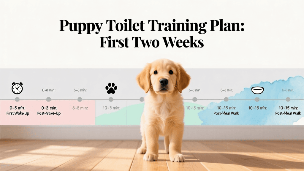 Puppy toilet training plan, first two weeks