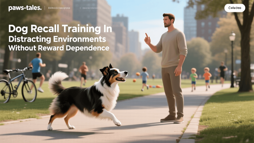 Dog Recall Training In Distracting Environments Without Reward Dependence