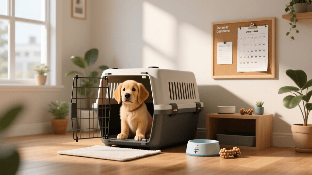 Structuring A Daily Crate Training And Potty Schedule For Puppies